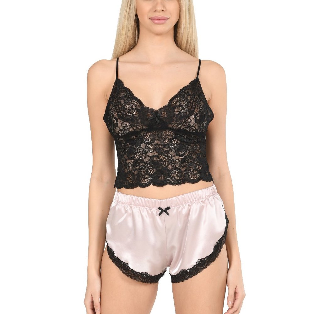 Satin Pajama Set for Women, Sexy Ultra Soft Pajamas Cami Shorts, 2 Piece PJ Sets